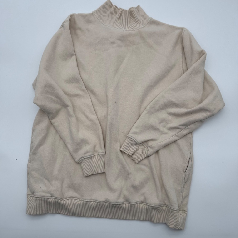 Aerie Mock Neck Sweatshirt Oatmeal Beige Pocket Fleece Pullover Small